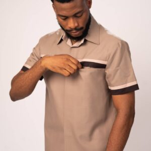 Ojekide Beige Striped Shirt and Trousers Set