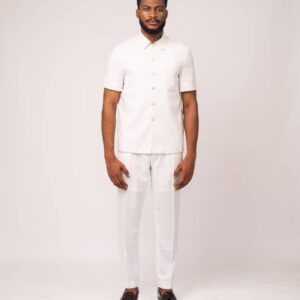 Ojekide White Short-Sleeved Shirt and Trousers Set